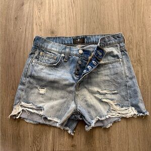 7 For All Mankind Distressed Blue Denim Women Shorts